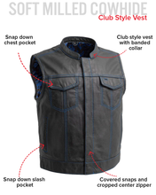 Load image into Gallery viewer, The Club Cut Men's Motorcycle Leather Vest, Multiple Color Options
