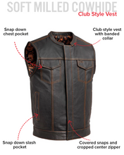 Load image into Gallery viewer, The Cut Men's Motorcycle Leather Vest, Multiple Color Options
