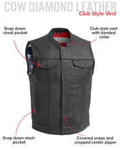Load image into Gallery viewer, Born Free Men's Motorcycle Leather Vest - Black Stitch
