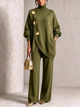 Load image into Gallery viewer, Women's Asymmetric High-Neck Sweater &amp; Wide-Leg Pants Set
