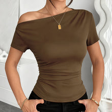 Load image into Gallery viewer, Women’s Y2K Ruched One-Shoulder Summer Top – Slim Fit Asymmetrical Shirt
