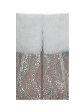 Load image into Gallery viewer, Averie White Fur Off-Shoulder Beige Sequin Mini Dress
