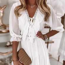 Load image into Gallery viewer, Women’s V Neck Spliced Chiffon Loose Casual Dress
