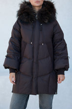 Load image into Gallery viewer, Celeste Genuine Fur Trim Down Fill Coat in Fig
