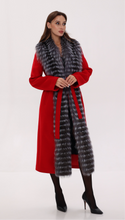 Load image into Gallery viewer, Genuine Silver Fox Virgin Wool Wrap Coat in Red
