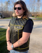 Load image into Gallery viewer, Finish Line - Gold Checker - Men's Motorcycle Leather Vest

