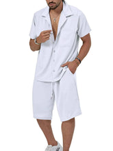 Load image into Gallery viewer, Men's Plus Size Button Up Short Sleeve Shirt and Shorts Set
