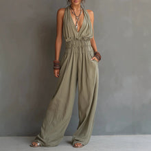 Load image into Gallery viewer, Women's V-Neck Halter Jumpsuit – Sleeveless Open Back Waist-Cinching
