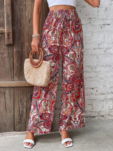 Load image into Gallery viewer, Women's Paisley Print Wide-Leg Pants – Boho Smocked Elastic Waist Tie-Up Flowy Trousers

