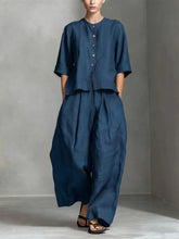 Load image into Gallery viewer, Three-Quarter Sleeve Shirt &amp; Loose Trousers Two-Piece Set
