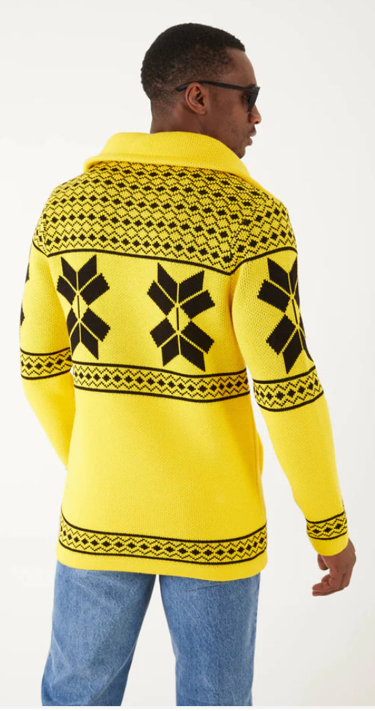 Lagos Red Exclusive Men's Yellow Patch Long Sweaters | Fur Collar LS84