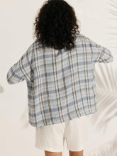 Load image into Gallery viewer, 100% Linen Gingham Checked Boatneck 3/4 Length Sleeve Top AURORA
