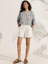 Load image into Gallery viewer, 100% Linen Gingham Checked Boatneck 3/4 Length Sleeve Top AURORA
