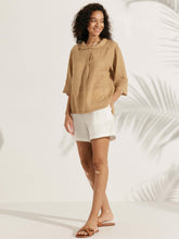 Load image into Gallery viewer, 100% Linen Shawl V-Neck Half Sleeve Top JADE
