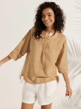 Load image into Gallery viewer, 100% Linen Shawl V-Neck Half Sleeve Top JADE
