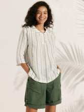 Load image into Gallery viewer, 100% Linen Stripe Shawl V-Neck Half Sleeve Top
