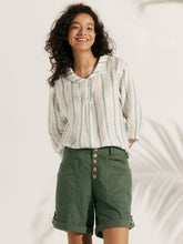 Load image into Gallery viewer, 100% Linen Stripe Shawl V-Neck Half Sleeve Top
