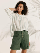Load image into Gallery viewer, 100% Linen Stripe Shawl V-Neck Half Sleeve Top
