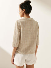 Load image into Gallery viewer, Linen Gingham Checked Round Soft-Fold Collar Top LAURA
