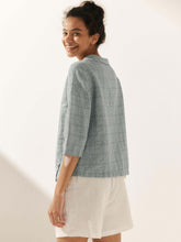 Load image into Gallery viewer, Linen Gingham Checked Round Soft-Fold Collar Top LAURA
