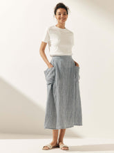 Load image into Gallery viewer, Linen Checked Elastic Waist Skirt ONYX
