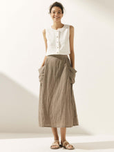 Load image into Gallery viewer, Linen Checked Elastic Waist Skirt ONYX

