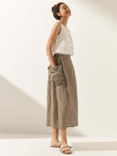 Load image into Gallery viewer, Linen Checked Elastic Waist Skirt ONYX
