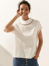 Load image into Gallery viewer, 100% Linen Gingham Checked Cutout Turtleneck Top CAROL
