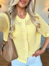 Load image into Gallery viewer, Women's Hollow-Out Knit Cardigan – Open Front, Short Sleeve, Solid Color
