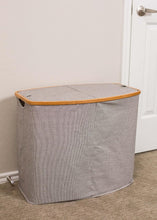 Load image into Gallery viewer, Eco-Friendly Bamboo &amp; Canvas Laundry Hamper – Foldable, Slim Storage Basket with Lid for Bedroom, Bathroom &amp; Dorm

