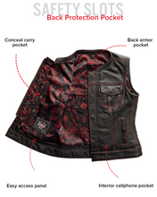 Load image into Gallery viewer, Jessica Women's Motorcycle Leather Vest - Black/Red - Limited Edition
