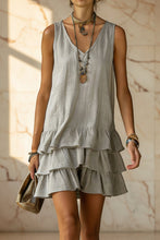 Load image into Gallery viewer, V-Neck Sleeveless Tiered Ruffle Mini Dress
