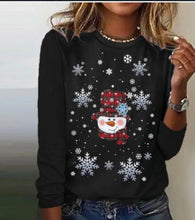 Load image into Gallery viewer, Snowman Printed Panel Loose Sweater – Casual Holiday Knit for Women

