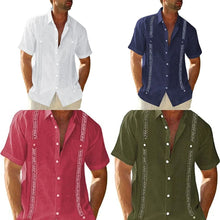 Load image into Gallery viewer, Men's Guayabera Cuban Shirt - Casual Short Sleeve Printed Streetwear
