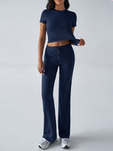 Load image into Gallery viewer, Crew Neck Short Sleeve Top &amp; Full-Length Pants Set – Solid Color, 10 Colors
