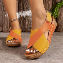 Load image into Gallery viewer, Women’s Colorblock Crossed Wedge Sandals
