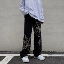 Load image into Gallery viewer, Boys and Men's Black Streetwear Spider Web Pants - # BOAA13410013
