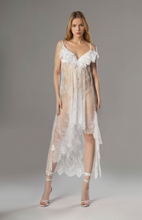 Load image into Gallery viewer, Luxury White Turkey Feather Lace Sheer Robe Dress Set | Bridal Getting Ready Gown
