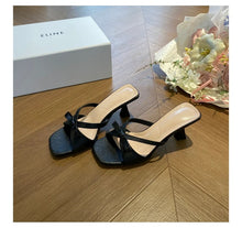 Load image into Gallery viewer, Bow Tie Square Toe Stiletto Heels – High Heel Summer Pumps

