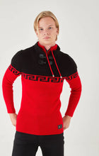 Load image into Gallery viewer, Suslo Couture Men&#39;s Black &amp; Red Pullover Sweater | Meander Print
