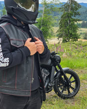 Load image into Gallery viewer, Born Free Men's Leather Motorcycle Leather Vest - Red Stitch
