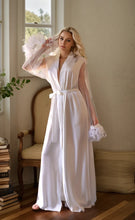 Load image into Gallery viewer, Sexy tulle lace Turkey Feather sleeves silky satin long bridal robe
