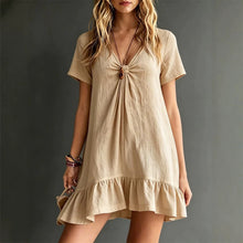 Load image into Gallery viewer, Women's V-Neck Short-Sleeve Midi Dress – Ice Silk Crepe Loose Casual
