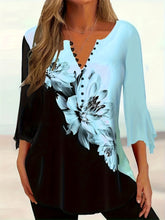 Load image into Gallery viewer, Women’s Printed Spike Button Three-Quarter Sleeve Casual Top
