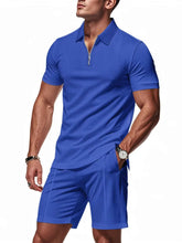 Load image into Gallery viewer, Men's Plus Size Quarter Zip Short Sleeve Top and Shorts Set
