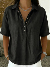 Load image into Gallery viewer, Short Sleeve Button Pullover Shirt – Solid Color Women’s Top
