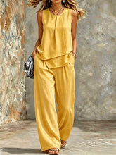 Load image into Gallery viewer, Women's Sleeveless Two-Piece Set – Solid Color Wide-Leg Pants &amp; Top

