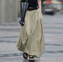 Load image into Gallery viewer, Women's High-Waist Flared Maxi Skirt – Solid Color Cotton Linen with Pockets
