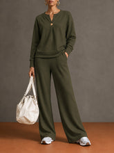 Load image into Gallery viewer, Women's Single-Button Split-Neck Sweatshirt &amp; Wide-Leg Pants Set
