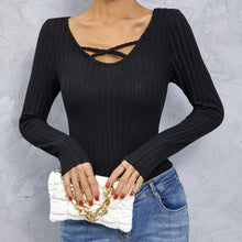 Load image into Gallery viewer, Cross‑collar long sleeve slim tee
